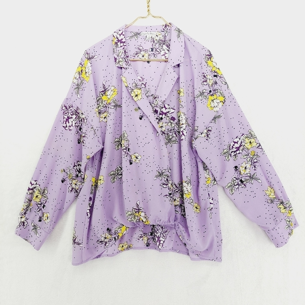Ophelia Roe Blue & Black Floral Long Sleeve Wrap Front Blouse 4189